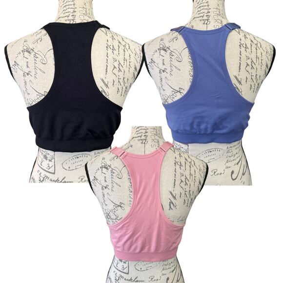 Puma Lot Of 3 Sports Bras Black Purple Pink Stretch Size XL - Picture 2 of 2